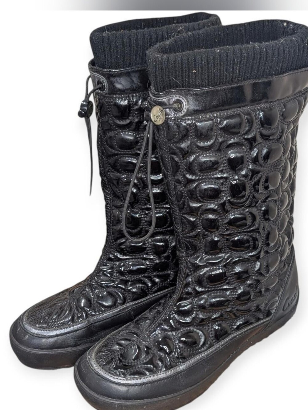 Coach Y2K Priscilla Black Quilted Puffer Pull-On Lined Rain Boots, Size 7.5(US)